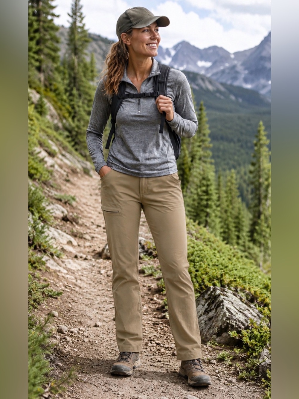 Gander Mountain Women’s Khaki Stretch Hiking Pants Utility Outdoor Trail Size 8